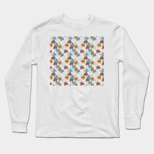 Blue And Brown Failing Leaves Autumn Pattern Long Sleeve T-Shirt